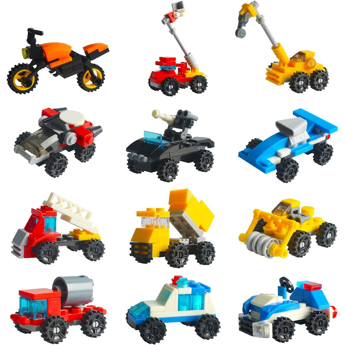 12pcs Prefilled Easter Eggs with Car Building Blocks Mini Construction Vehicle Building Blocks Easter Egg Hunt Easter Basket Stuffers Easter Party Favors Classroom Prize Gifts