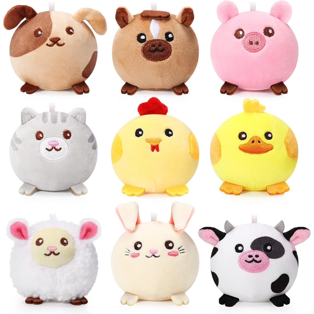 Skylety 9 Mini Plush Toys Bulk 3.15" Soft Thaw Animal Stuffed Animals for Kids Baby Shower Birthday Party Decorations Christmas Tree Hanging Easter Egg Fillers (Farm Animals)