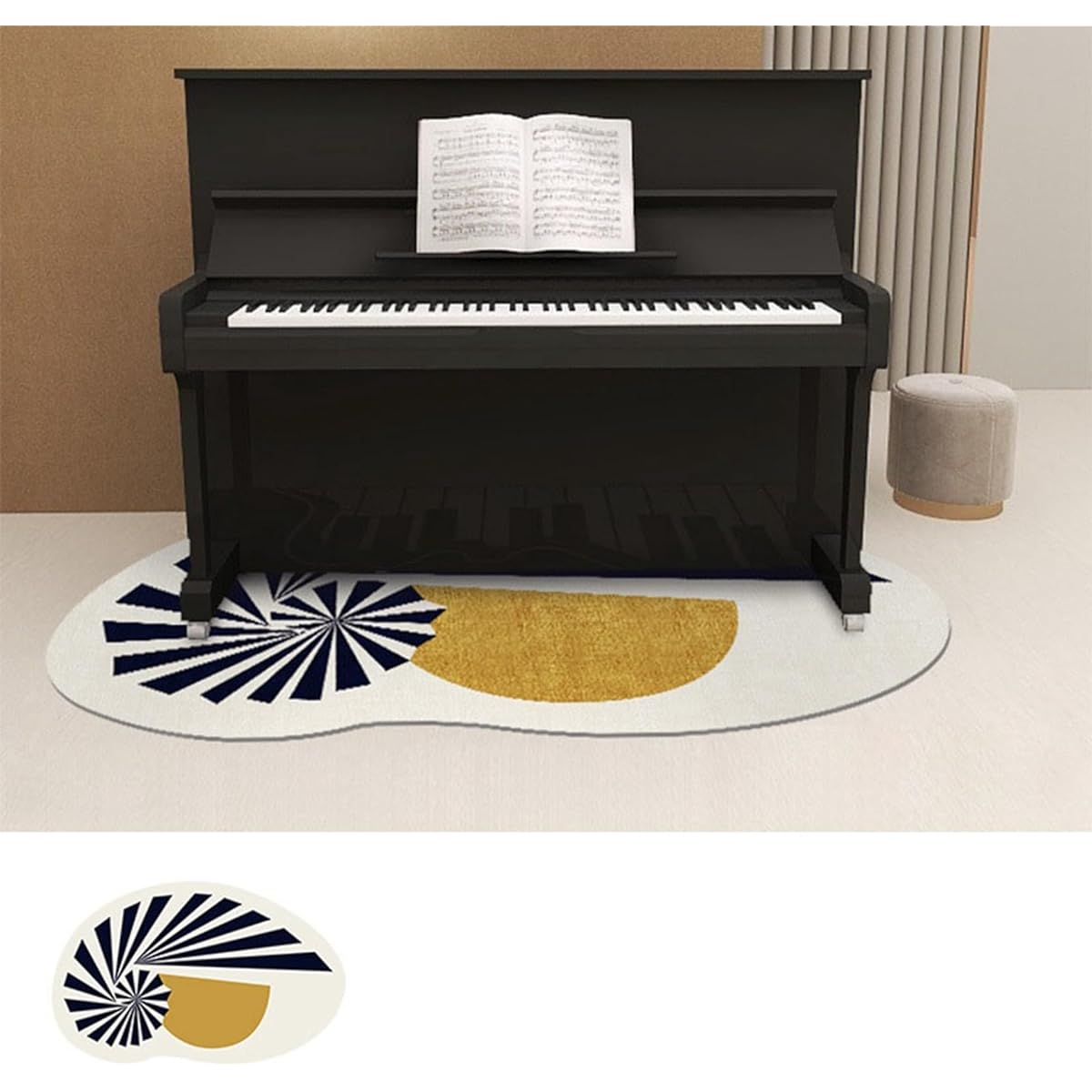 oof Carpet, 7mm Thick, Irregular Piano Mat, Rug, Chair Pad, Square, Piano Key Pattern, Irregular Rug, Upright Piano Carpet, Anti-Scratch Adhesive, Anti-Slip, Soundproof, Durable, Anti-Vibration, 1.8*1.8, For Electronic Pianos, Musical Instruments, Chairs
