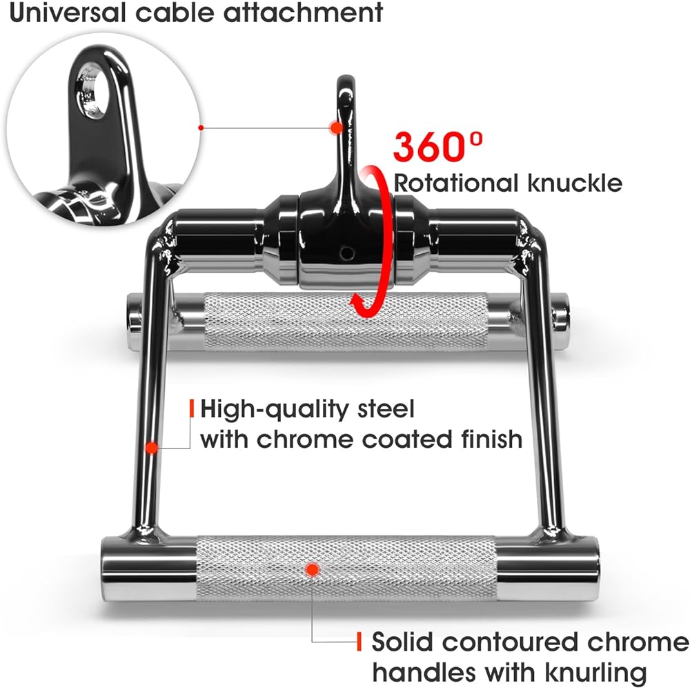 Yes4All Double D Handle LAT Cable Attachment Double Row Rotate Chrome Diamond Knurling Gym Tricep Press Down for Pectoral and Deltoid Exercises [Genuine Japanese Import Product] TX83