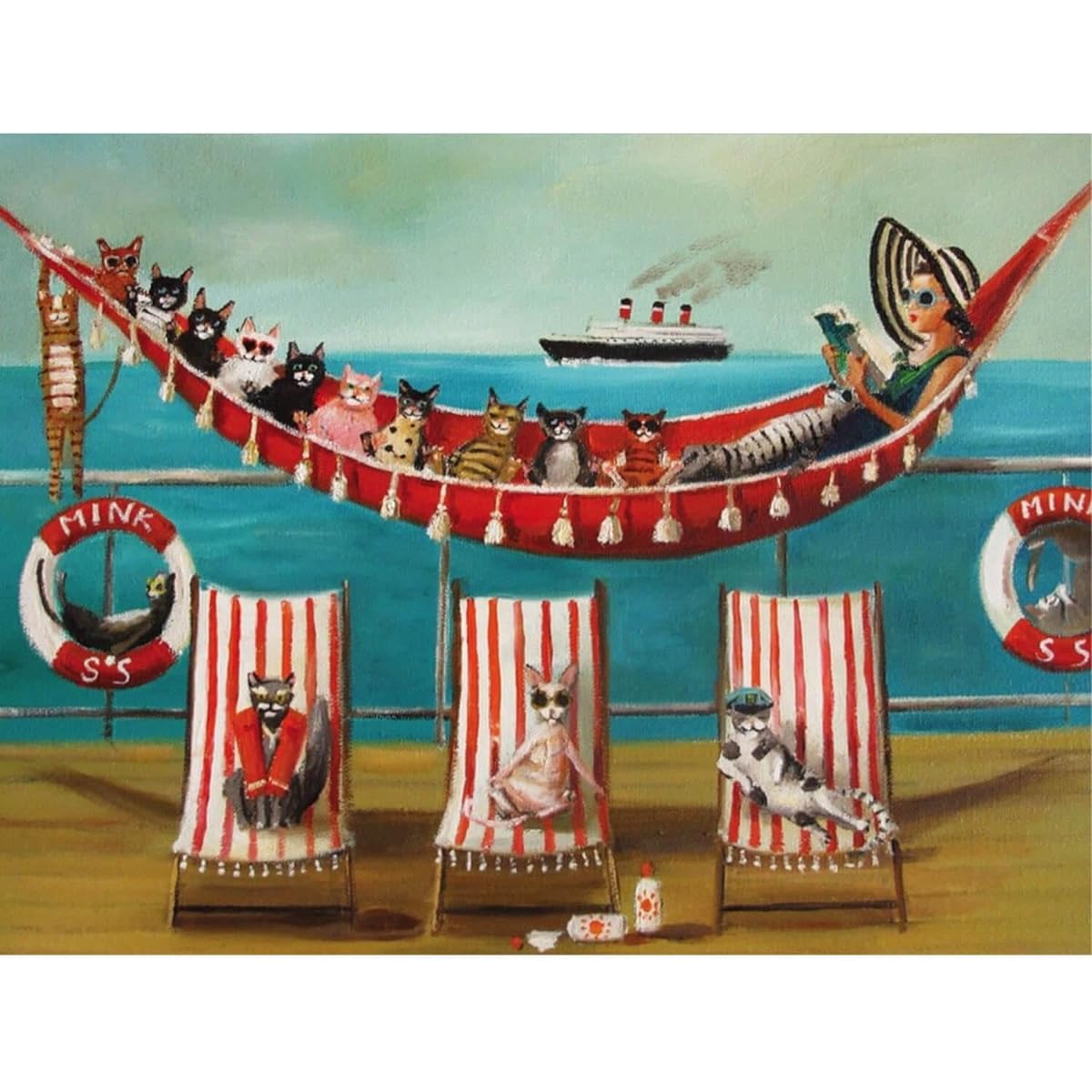 New York Puzzle Company - Janet Hill All Paws on Deck - 500 Piece Jigsaw Puzzle