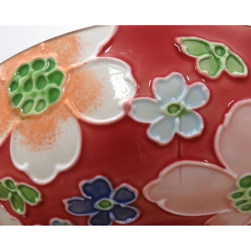 Kyoto ware, Kiyomizu ware, Shoho kiln, Chazuke, small, full of interdigital flowers (red), B3-13, small red