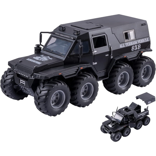 FESVASDEE Truck Toy 8x8 Off-Road Refit Model Adventure SUV Car 1/24 Scale Monster Truck Pickup Diecast Metal Model Car with Sound and Light for Ages 3+ Black
