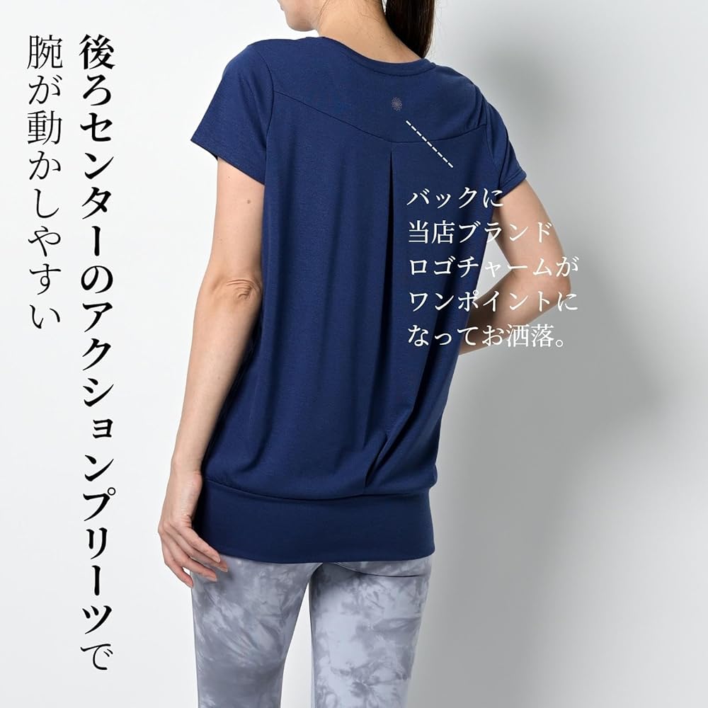 [machikaada] Yoga Wear Tops T-Shirt Short Sleeve Long Length 900 Long Length Ribbed Hem Long Length Yoga Hot Yoga Pilates Gym Fitness Wear Cute Stylish Long Body Cover
