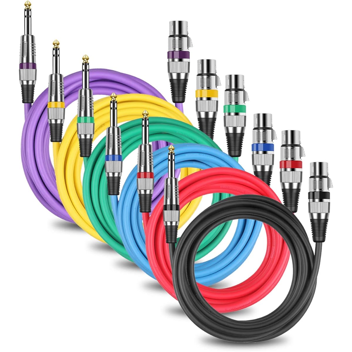 DREMAKE Female XLR to 1/4 Inch 6.35mm TRS Male Cable XLR to Quarter Inch Balanced Microphone Cable 6 Pack TRS 6.35mm to XLR Female Audio Microphone Wire Cable 25 Feet