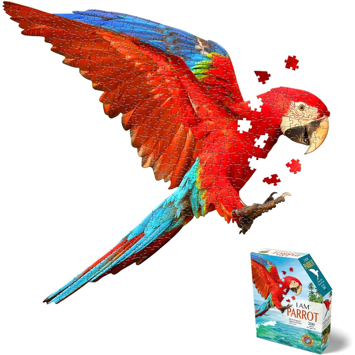 Madd Capp Parrot 300 Piece Jigsaw Puzzle for Ages 10+ - 6022 Uniquely Shaped Border Challenging Randomly Cut Pieces Deluxe 5-Sided Tamper-Proof with Educational Fun Facts (Parrot 300/6022)