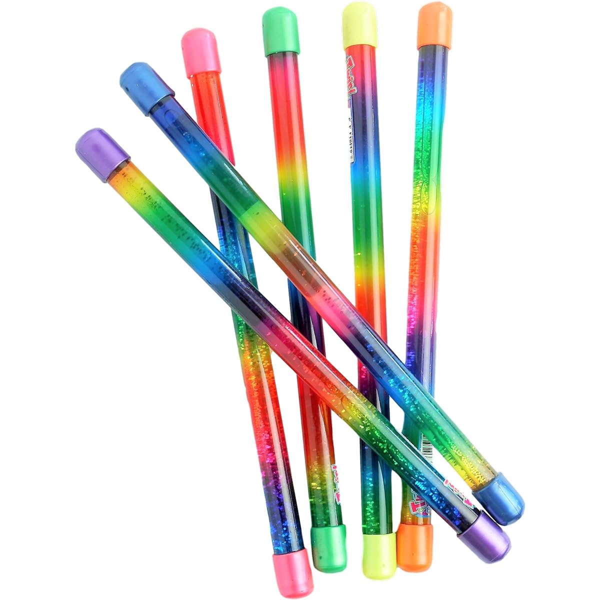 JA-RU Glitter Baton Wands (6pcs) Magic Fairy Rainbow Wands Toys for Kids Girls Princess Plus 1 Bouncy Ball 2002-6p