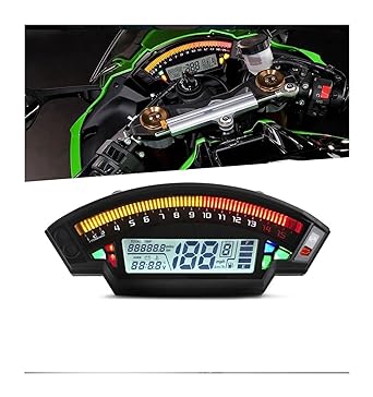 LED Indicator Odometer Fit for 1, 2, 4 Cylinder Moto Meter 14000RPM 6 Gear 199km/h Odometer Universal Motorcycle Accessories LCD TFT Digital Speedometer (Color : Black)
