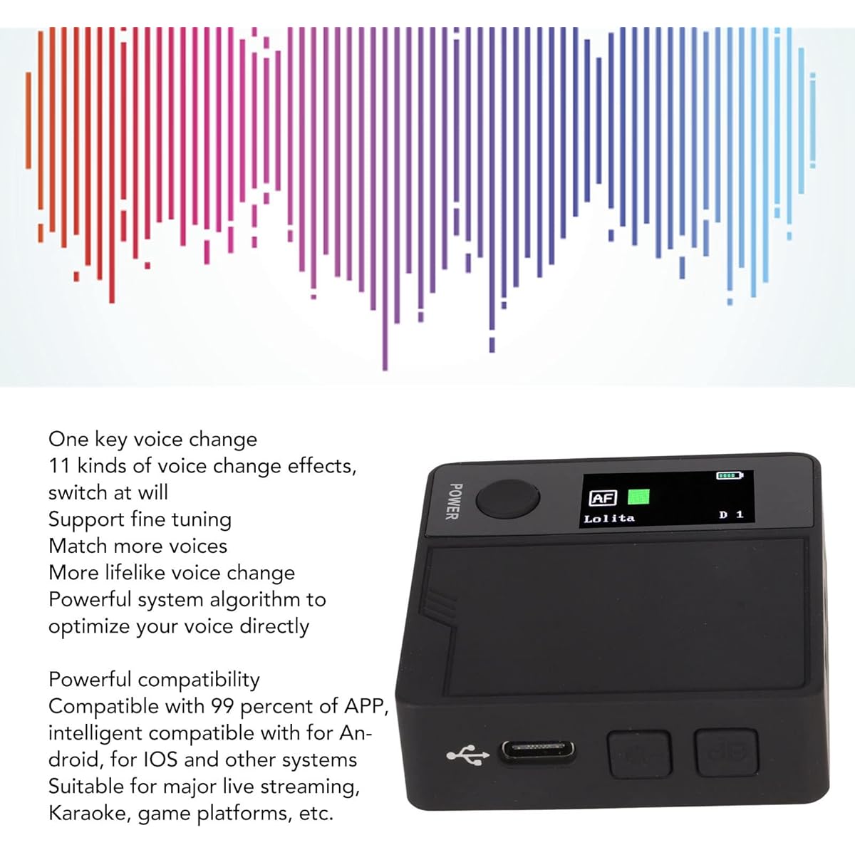 Live Sound Card Voice Changer 11 Sound Effects Portable Voice Changer Device Plug and Play Handheld Mini Voice Changer Device Sound Effect Machine for Android iOS