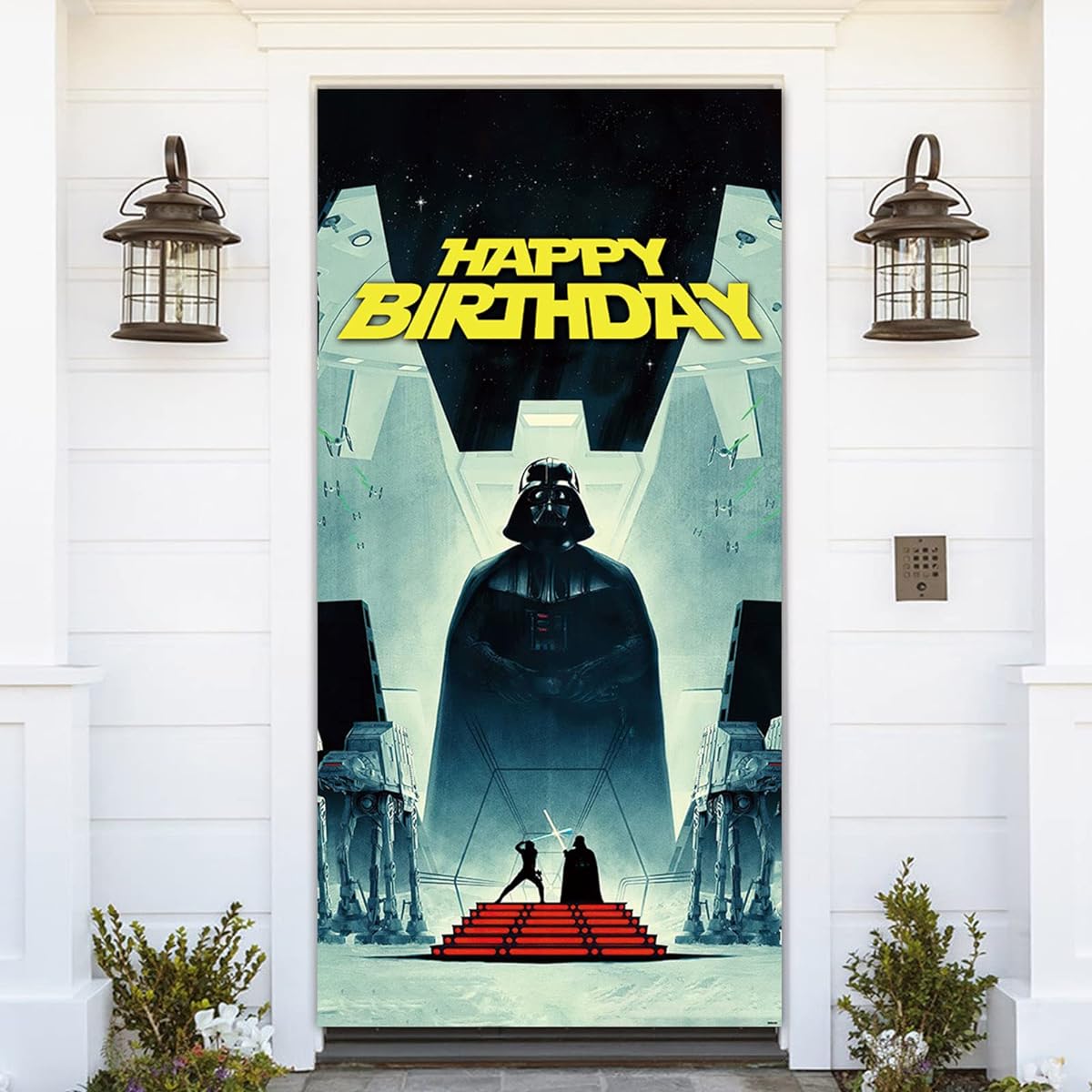 Universe Wars Theme Happy Birthday Door Banner 72x35.4 Inch Spaceship Decor Sci-Fi Series Backdrop for Kids Happy Birthday Dessert Table Top Decor Outdoor Door Banner Supplies