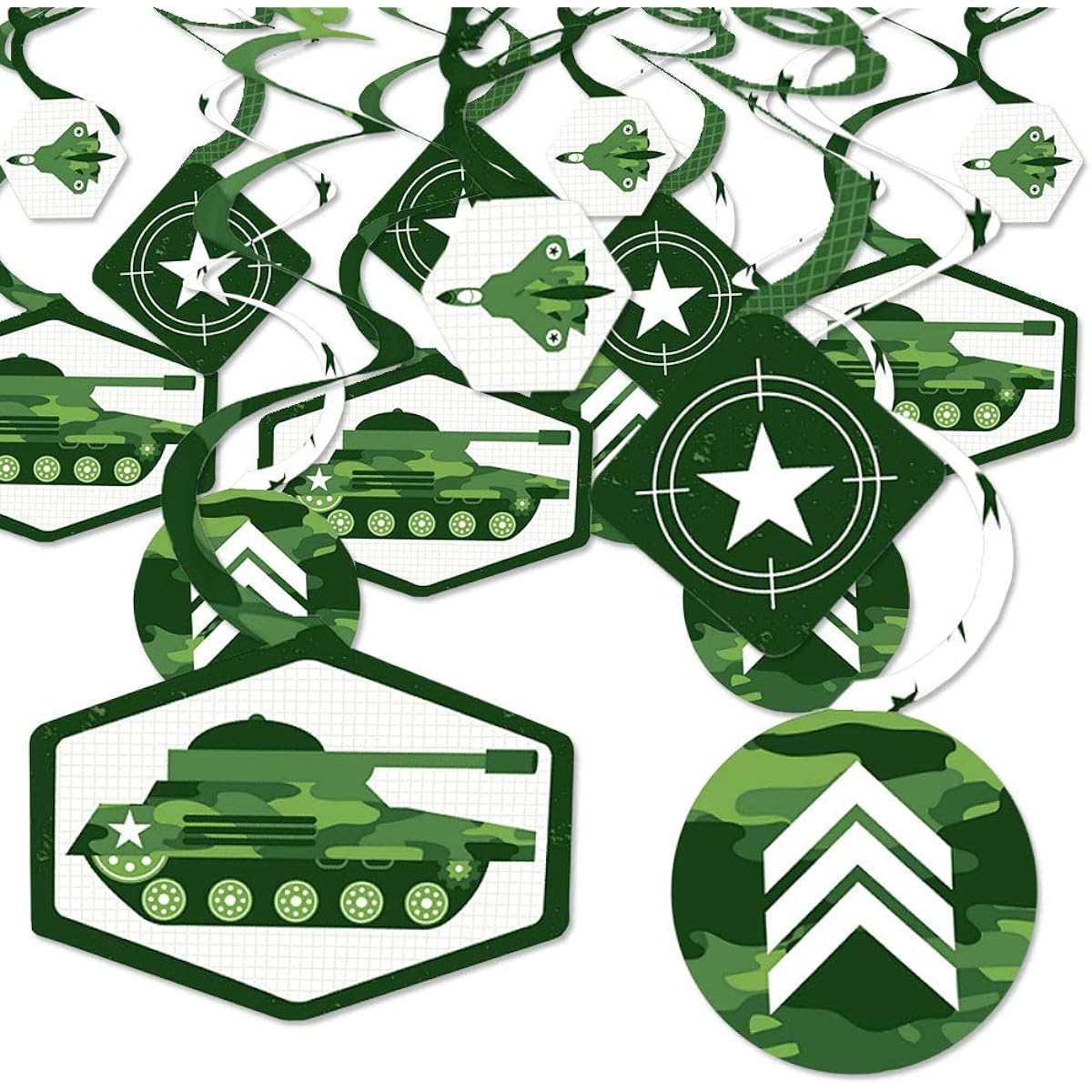 Camouflage Hero - Army Camouflage Party Hanging Decorations - Party Decorations Swirls - Set of 40