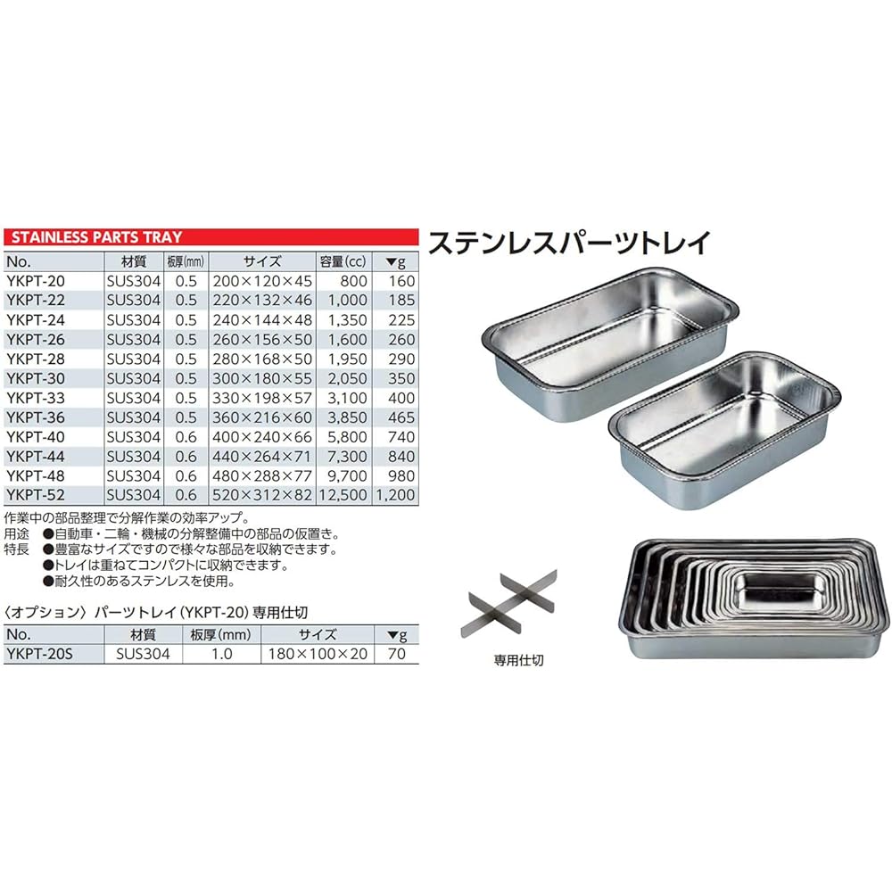 Kyoto Machinery Tools (KTC) Stainless Steel Parts Tray YKPT-52