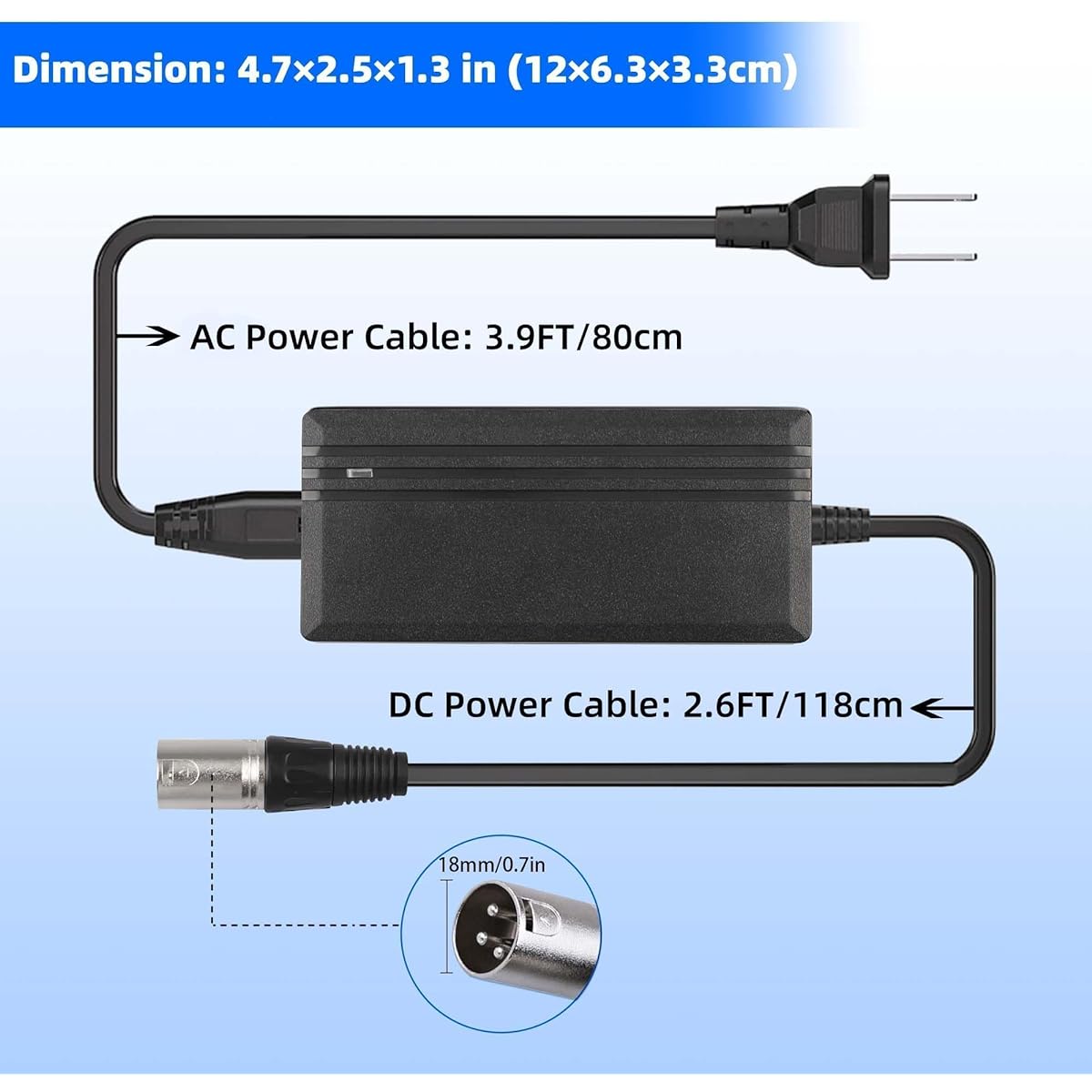 BXIZXD 24V 2A XLR E-Scooter Battery Charger with 3-Pin Connector for Go-Go Elite Traveler Plus HD US, Ezip Mountain Trailz, Jazzy Power Chair - 4ft