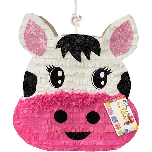 APINATA4U Large Cow Head Pinata Barn Theme Farmhouse Cow with Pink Ribbon