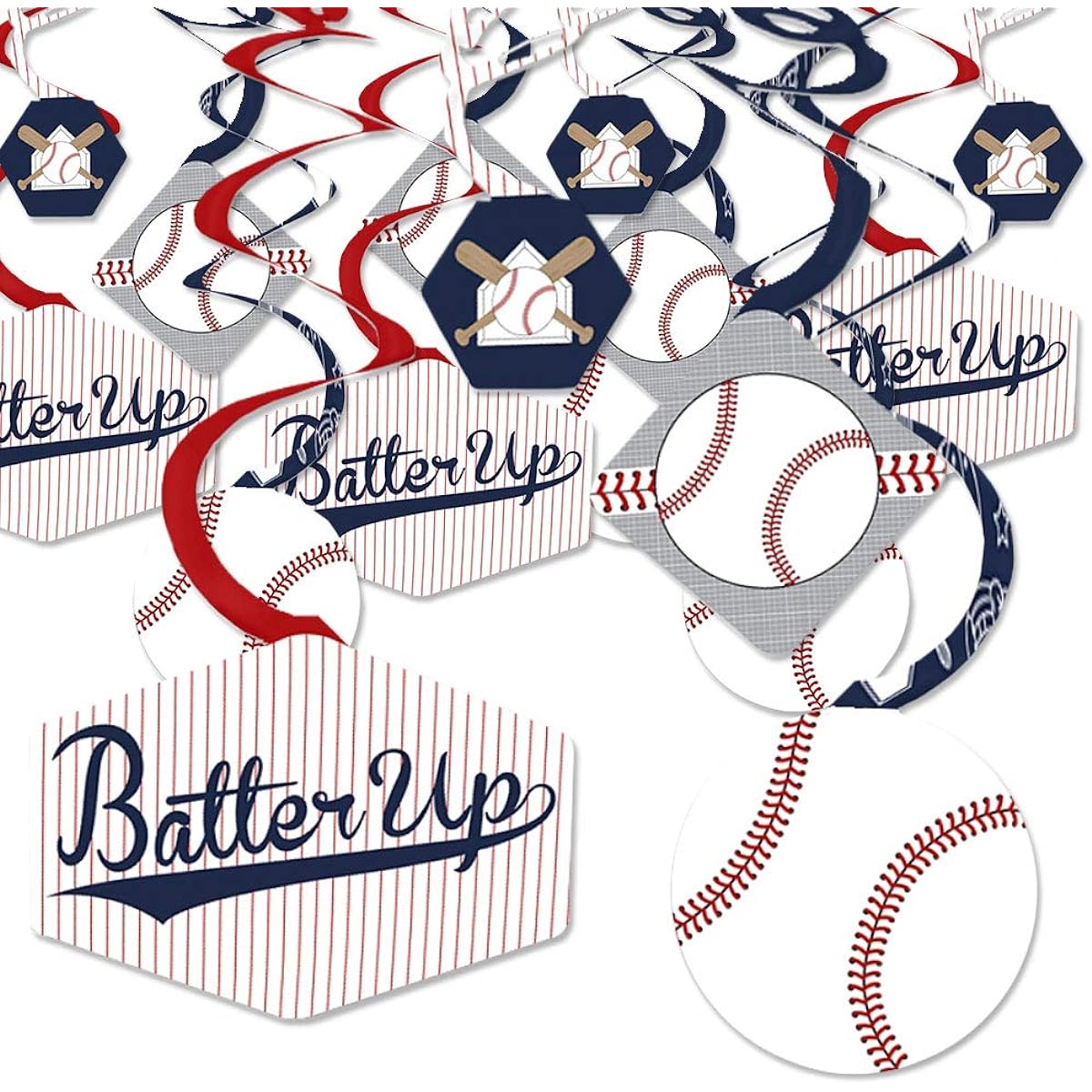 Big Dot of Happiness Batter Up - Baseball - Baby Shower or Birthday Party Hanging Decor Swirls - Set of 40