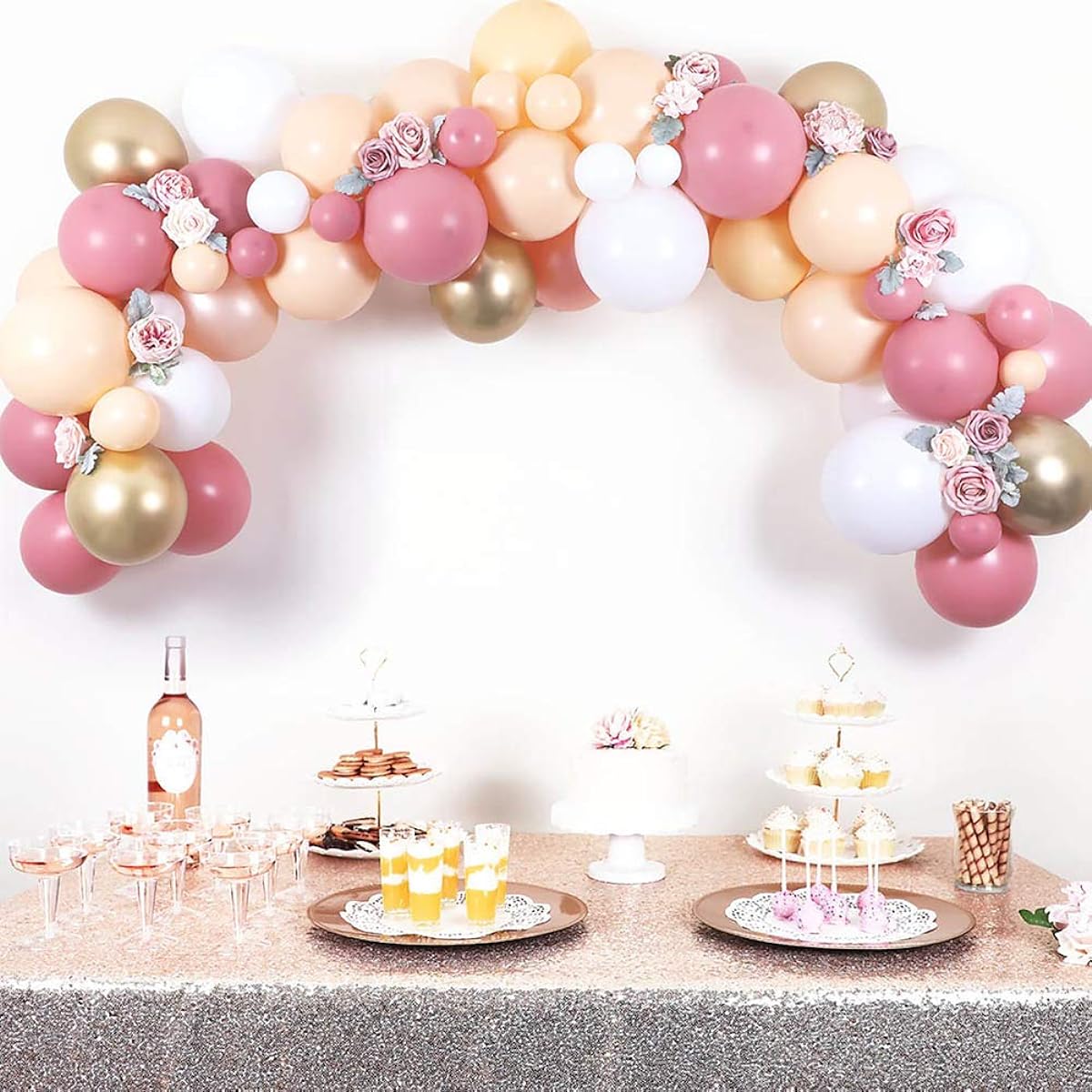 102pcs Dusty Rose Chrome Gold Nude Cream Balloon Garland Arch Kit Retro Mauve Pink Balloons Boho Baby Shower Rustic Wedding Girls Kids Birthday Party Garden Home Decoration