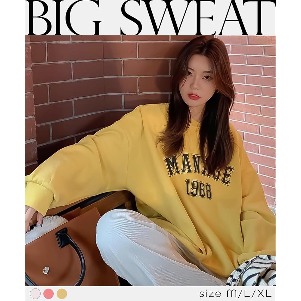 [newNE] English Logo Oversized Sweatshirt, Women's, Long Sleeve, Sweatshirt, Casual, Body Covering, Spring, Autumn