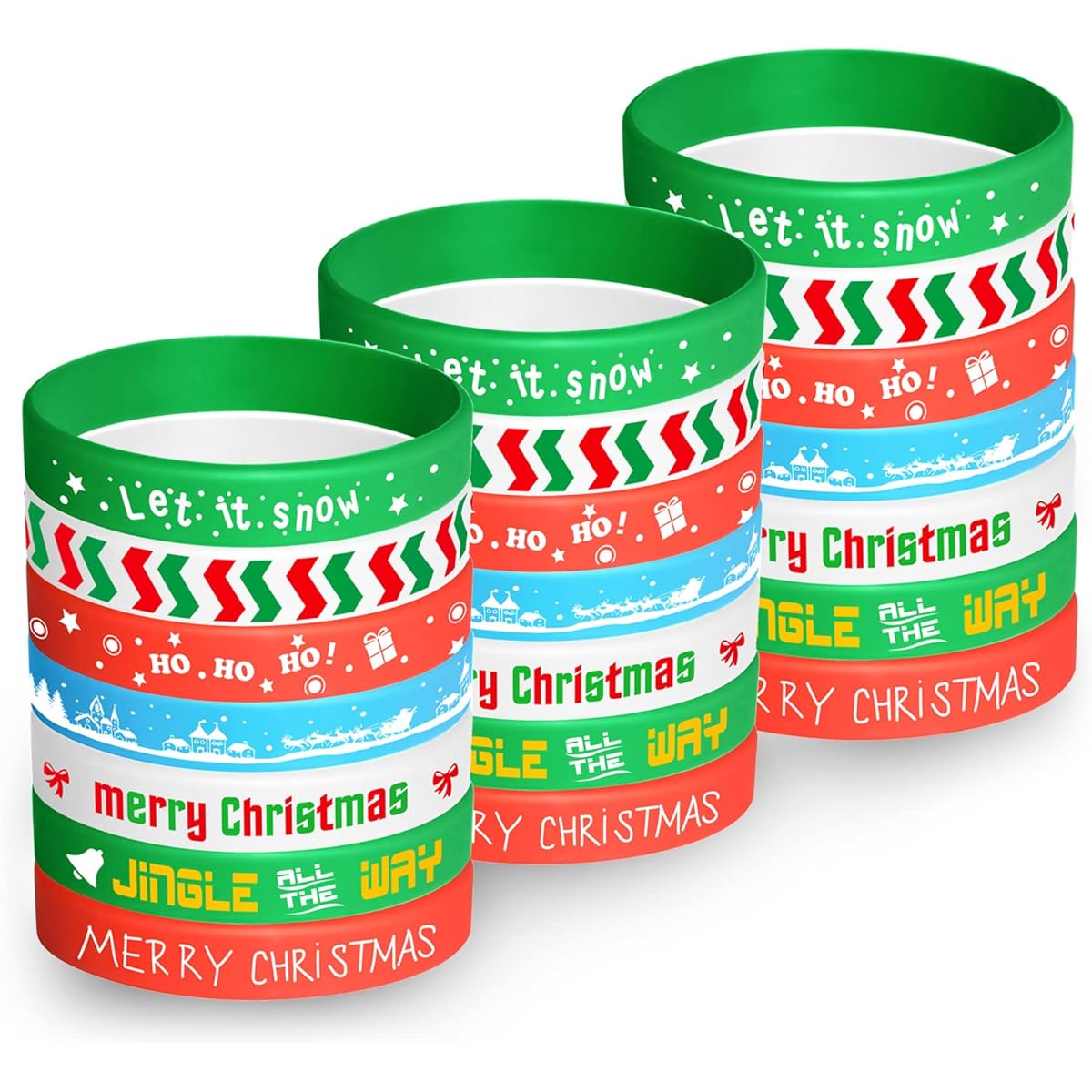 FEPITO 70 Pieces Christmas Wristband Silicone Wristband Rubber Band Bracelet Christmas Party Decoration Supplies