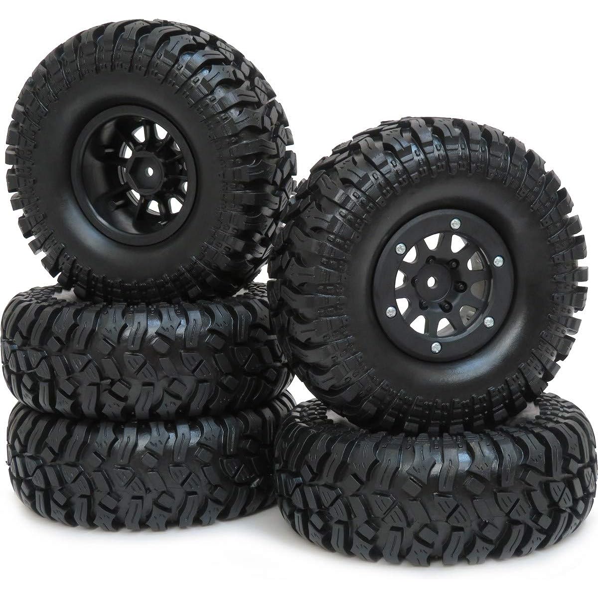 RC 1.9 Crawler Tires Mud Tires OD 114mm & 1/10 1.9" Beadlock Wheels Rims Hex 12mm 5pcs