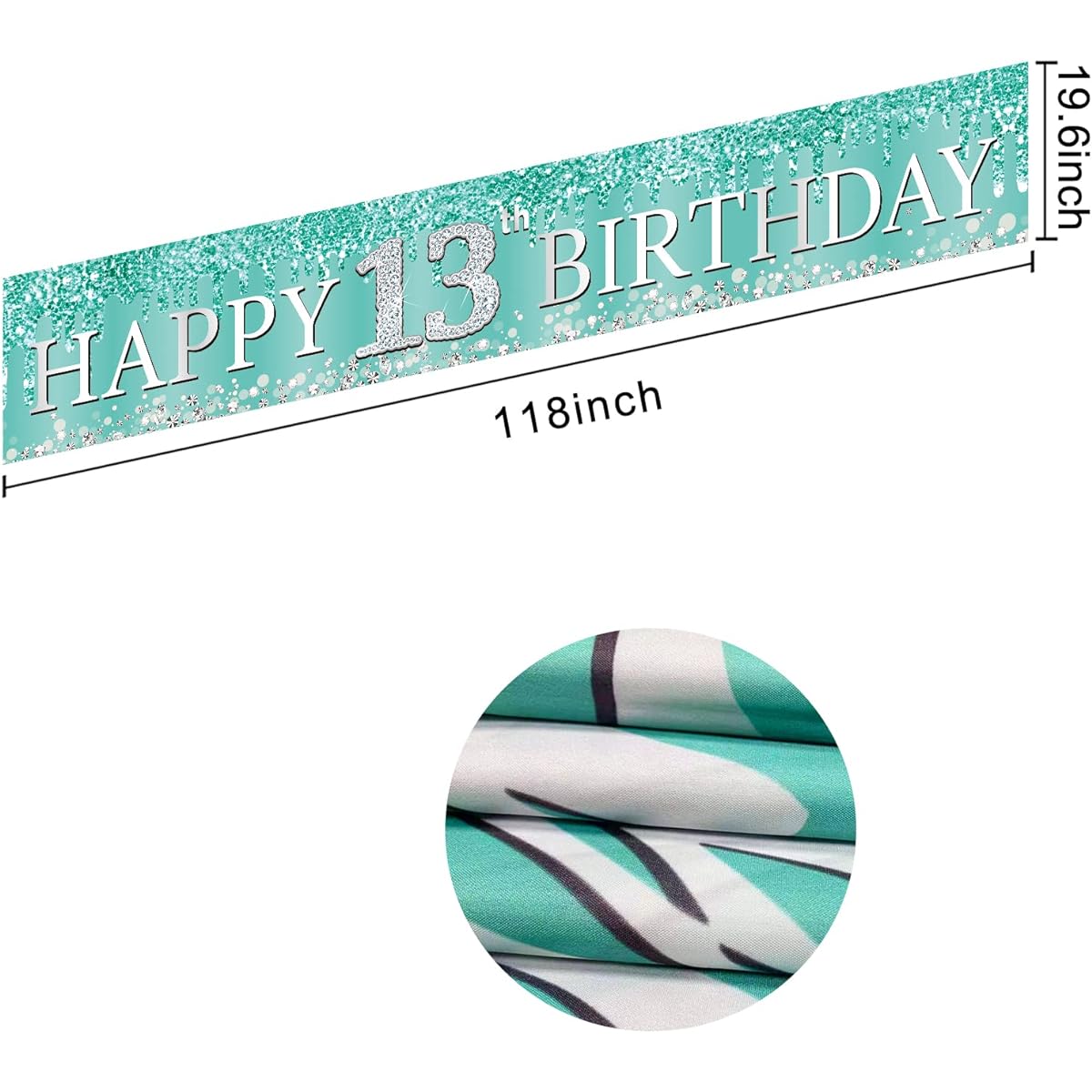Teal Silver 13th Birthday Banner Decorations for Girls Breakfast Blue Happy 13 Birthday Yard Banner Party Supplies 13th Birthday Sign Decoration Outdoor Indoor (118 x 19.6 inches)
