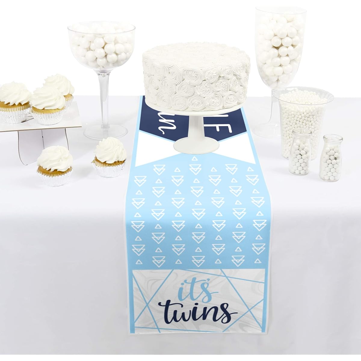 Big Dot of Happiness It's Twin Boys - Petite Blue Twins Baby Shower Paper Table Runner - 12" x 60"