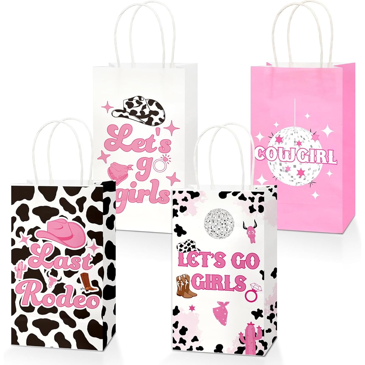 Let's Go Girls Gift Paper Bags 16 Pieces Bachelorette Party Supplies Western Cowgirl Party Favor Bags Last Rodeo Bachelorette Party Decorations Disco Birthday Treat Bags Bridal Shower Bachelorette Birthday 70's Party