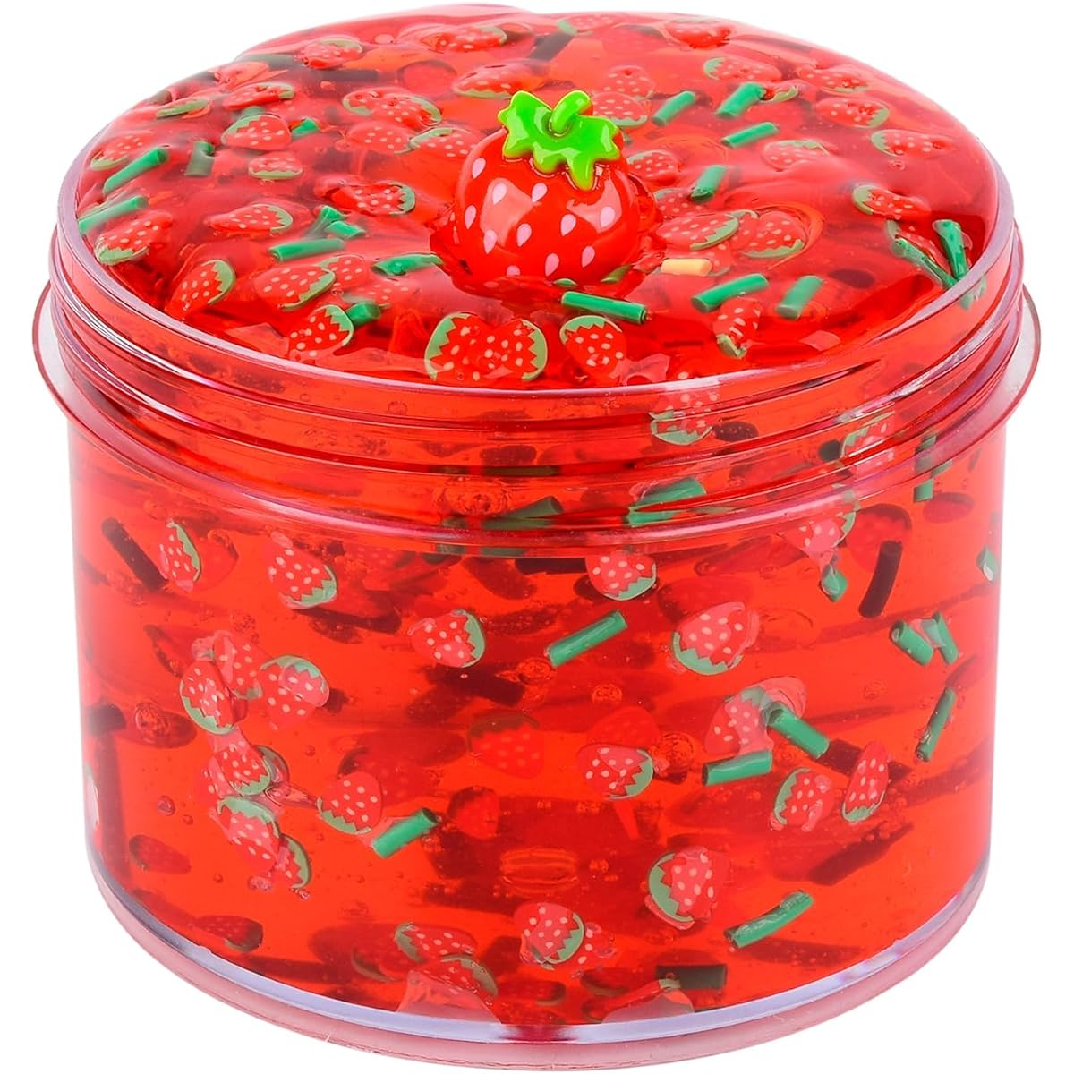 Strawberry Crystal Slime with Clear Glitter, Premade Jelly Crunchy Red Slime for Girls & Boys, DIY Glimmer Slime, Party Favors for Kids, Soft Non Stick Putty, Birthday Slime Toys, Super Stress Relief