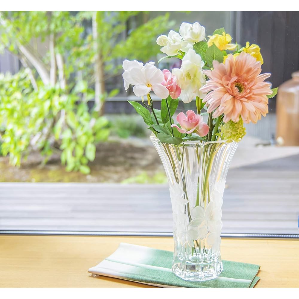 Adelia Glass Vase Large Clear φ17 x Height 27cm Orchid Pattern Crystal Made in Japan F-70400 Transparent