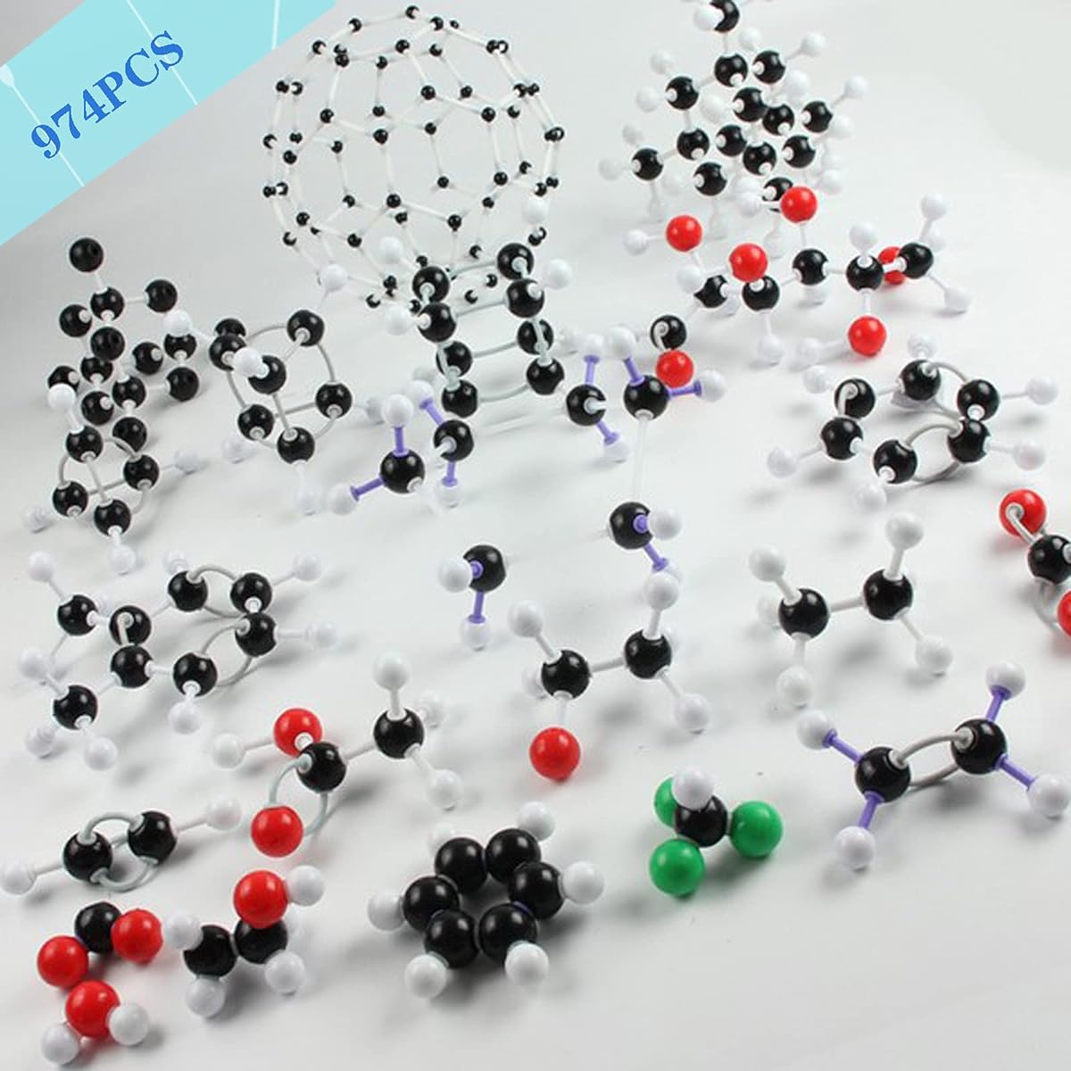 Molecular Structure Model Kit, 974 Pieces Crystal Structure Model with Atoms Bond Charge Cloud Chemistry Science Model Kit for Students and Teachers of Organic Inorganic Educational Learning