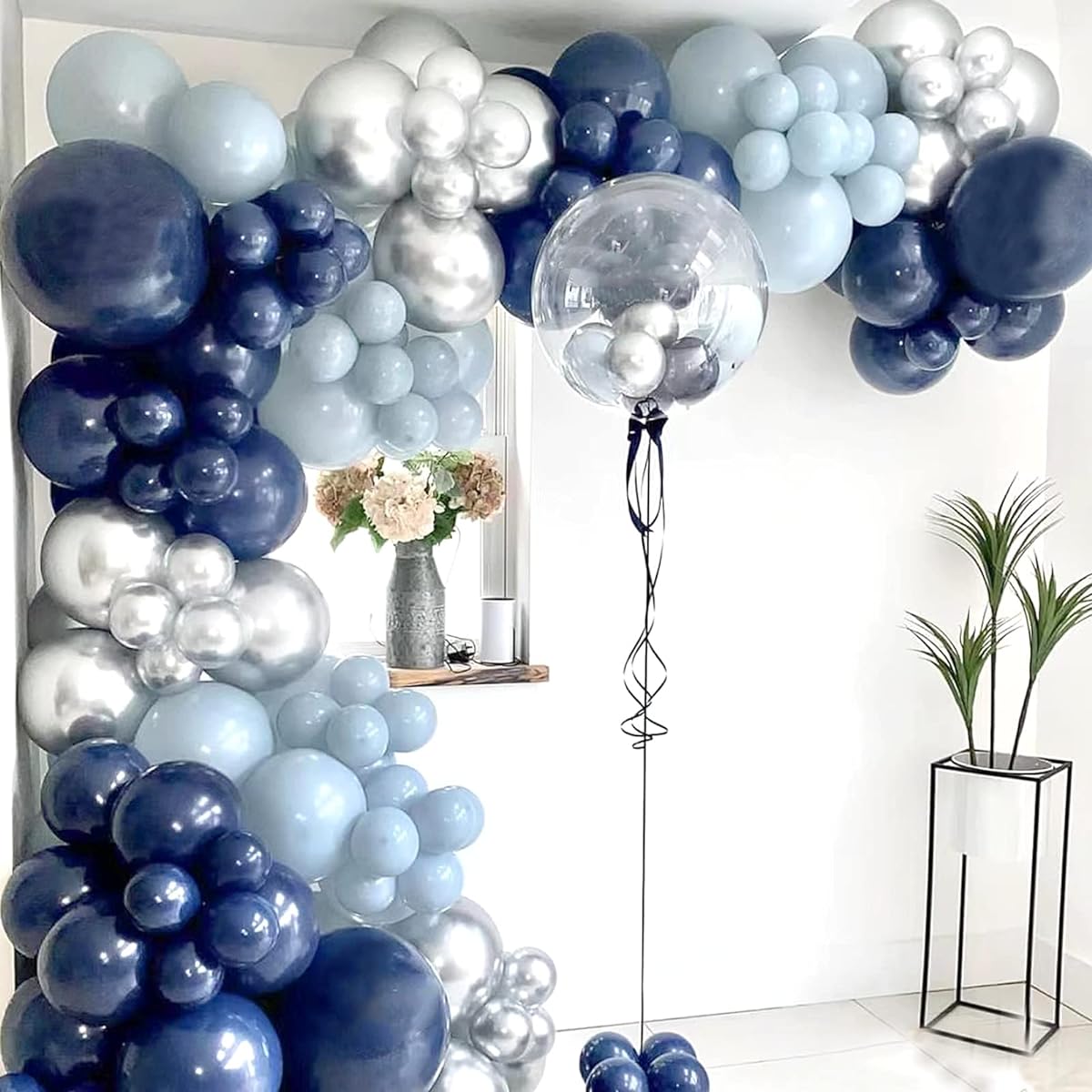 Futureferry Night Blue and Ice Blue Balloon Garland Kit 137pcs Navy Blue Metallic Silver Balloon Arch for Birthday Baby Shower Wedding Anniversary Graduation Party Backdrop DIY Decoration