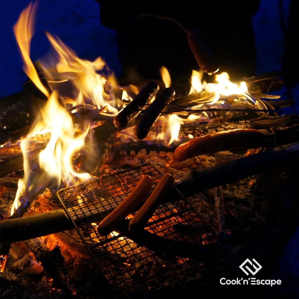 COOK'N'ESCAPE Titanium Grill Barbecue Net [Hanging Rope & S Hook Included] Rostre Camping BBQ Lightweight, Sturdy, Mini Size, Easy to Carry, Includes Storage Bag [Eligible invoices will be issued]