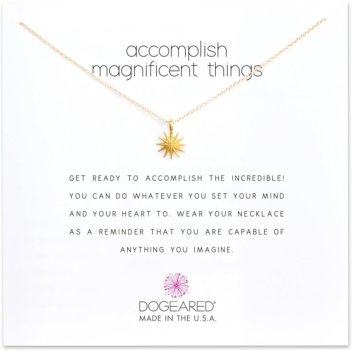 Dogeared Accomplish Magnificent Things Gold Dipped Reminder Box Necklace