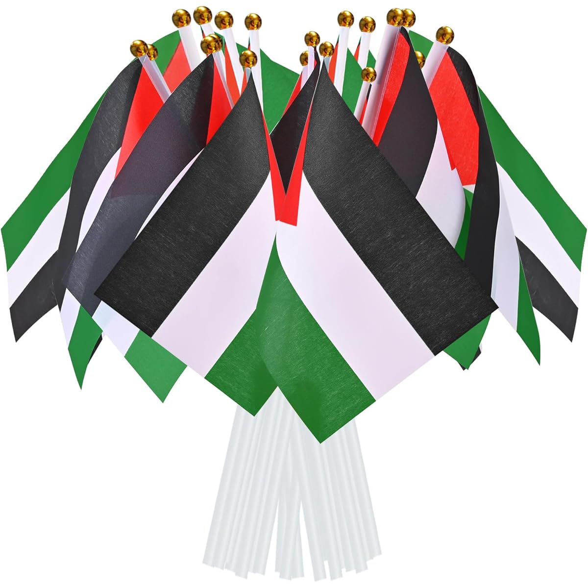 AhfuLife Palestine Flag with Stick 100 Pieces Handheld Palestinian Small Flag with 30cm White Pole National Party Festival Celebration Home Indoor Outdoor Decoration (14 x 21cm - 100 Pieces)