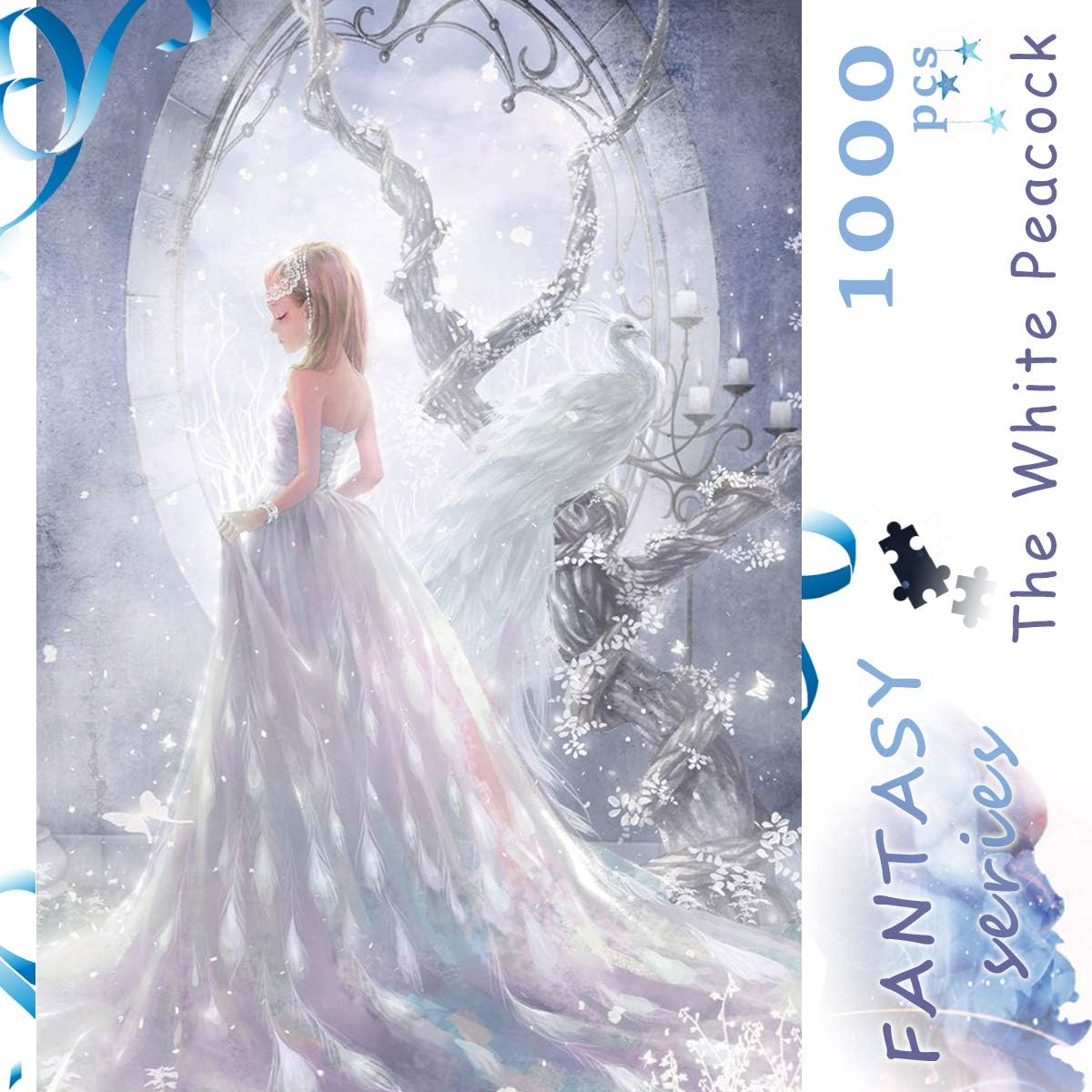 InGooooD - Jigsaw Puzzle 1000 White Peacock - Wooden Puzzle for Adults