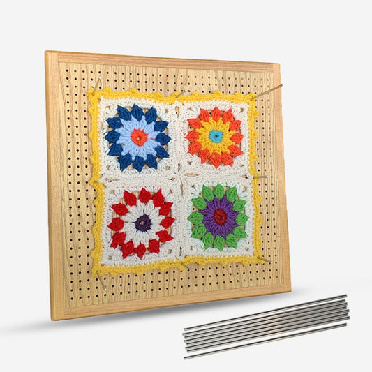 Crafts By KFRod - Crochet Block Board with Grid Specially Designed Wooden Crochet Block Board + 20 Stainless Steel Pins (12" x 12" Blocking Area)