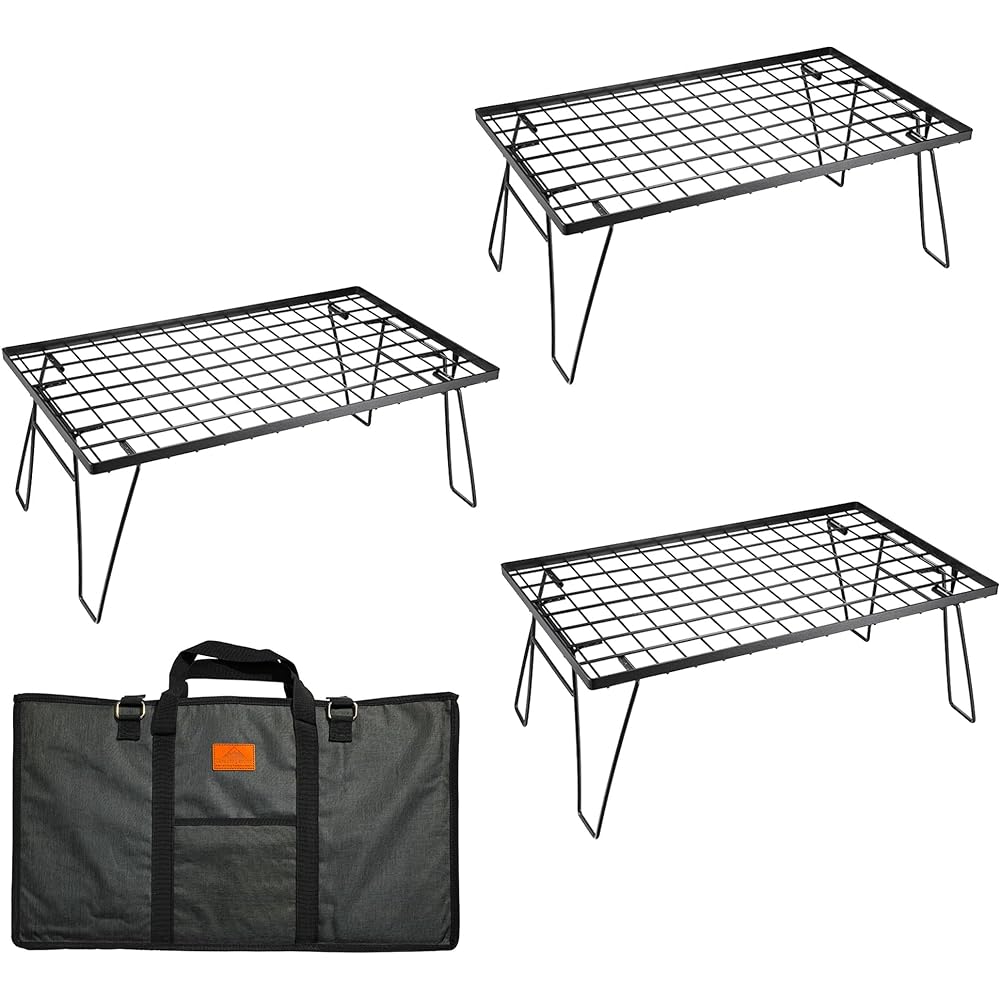 CAMPING MOON Field Rack Ground Rack Folding Rack Made of Black Plated Steel with Storage Bag Main Unit T-230 3 Piece Set T-230-3T