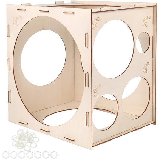 Aoibrloy Wooden Balloon Size Box Cube, Balloon Size Measuring Tool for Creating Balloon Arch, Balloon Decoration, Balloon Column Stand (9 Holes)