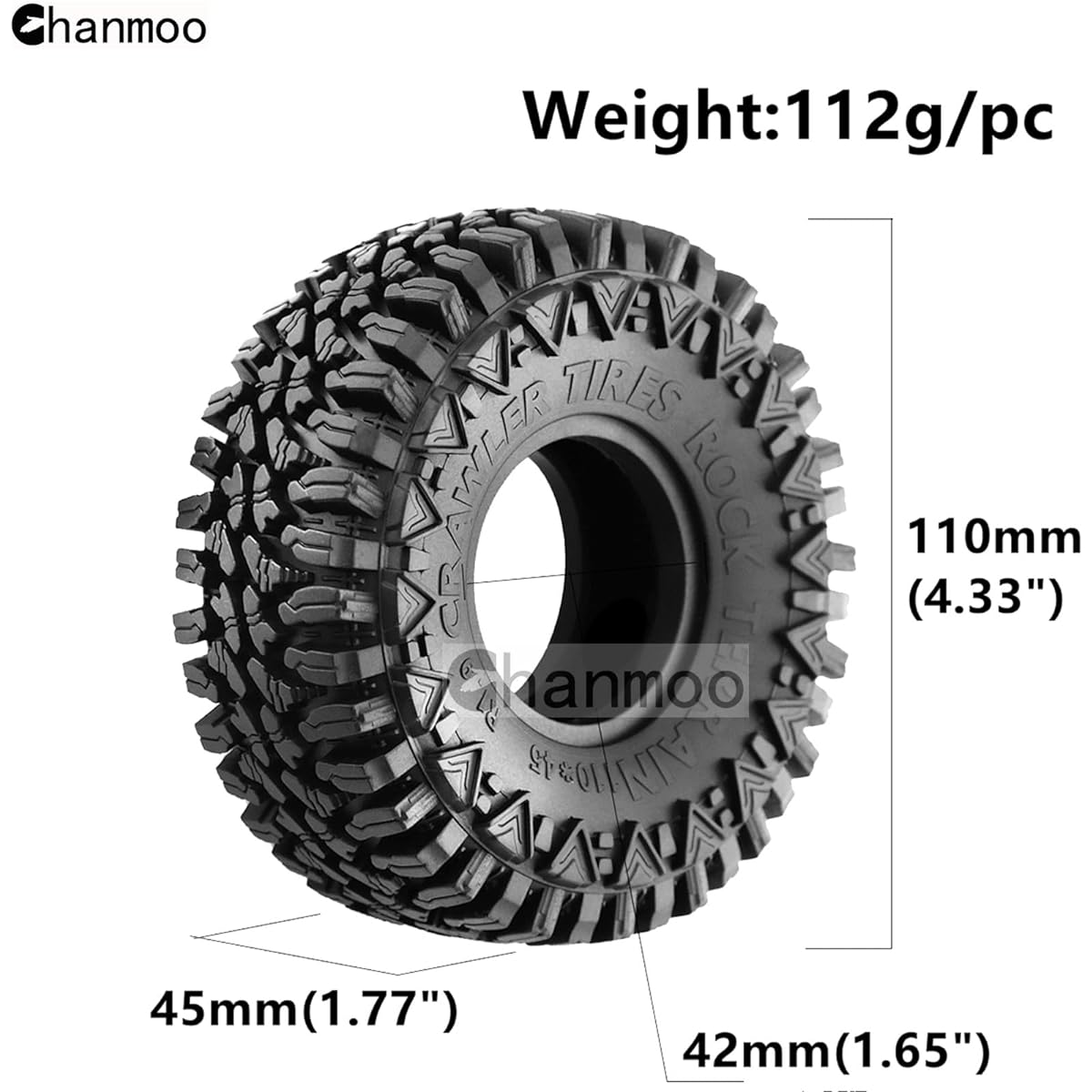 Chanmoo 1.9 RC Crawler Tires Foam Soft Rubber Mud Slinger Grappler Wheel Tires for 1/10 Scale RC Car Traxxas TRX4 RC4WD D90 Axial SCX10 II TF2 Gen8 Tamiya CC01 1.9" Beadlock Rim 4pcs