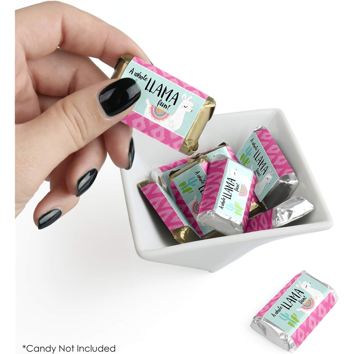 Whole Llama Fun - Mini Candy Bar Wrapper Stickers - Llama Fiesta Baby Shower or Birthday Party Small Favors - 40 Count