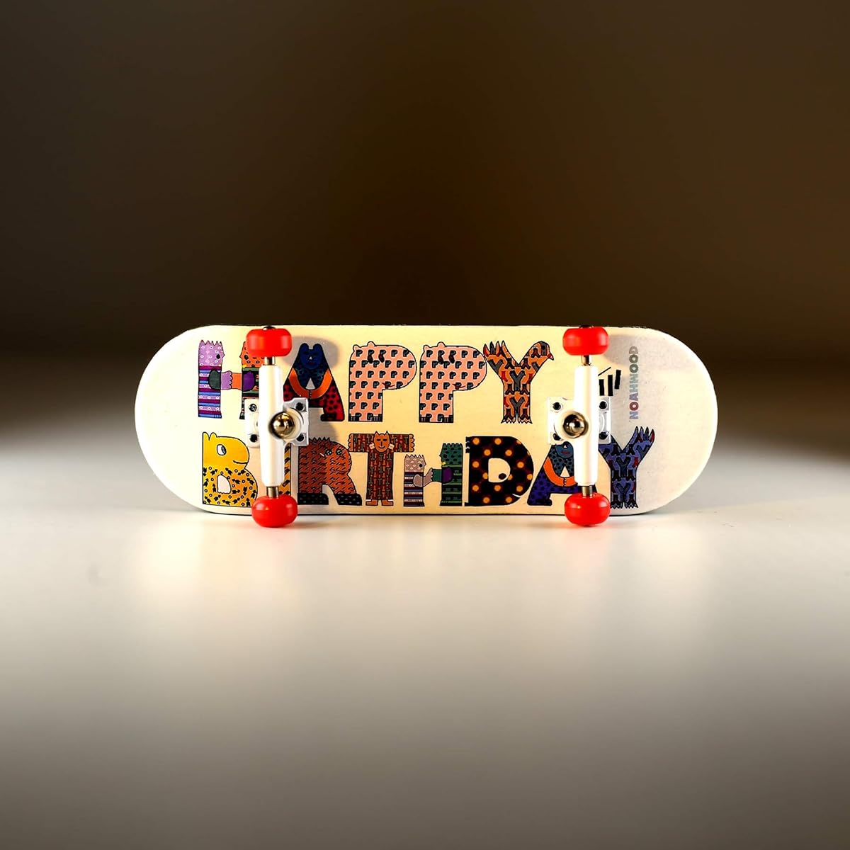 NOAHWOOD Wooden Fingerboard Complete (Noah Team 8.0 360 Flip Bamboo Deck 34mm White Track 34mm Red Spherical Wheel No Logo) (Happy Birthday I)