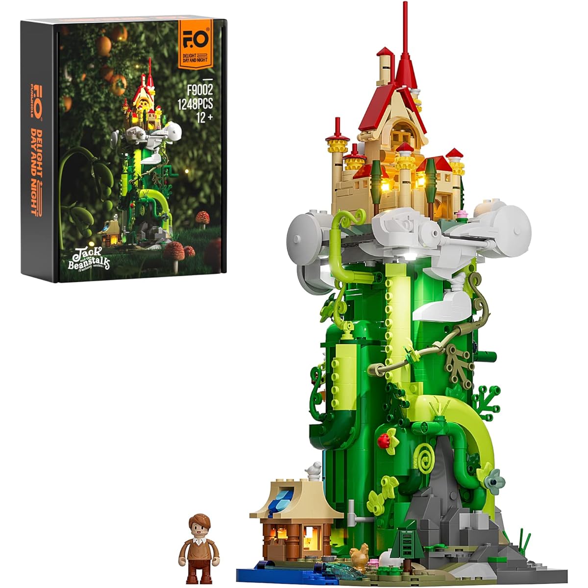 FUNWHOLE Lighting Building Blocks Set - Jack and the Beanstalk Construction Model Set 1248 Pieces for Teens and Adults with LED Lighting Kit