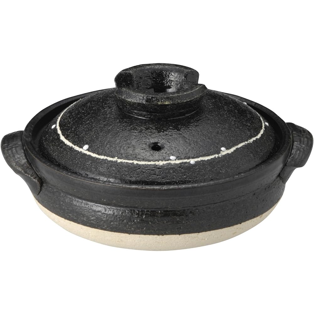 Santo Banko Ware Earthen Pot (Deep Pot) Black Glaze Line Crest No. 8 13153 For 2-3 people