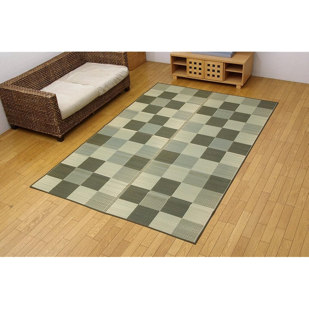 Ikehiko Corporation Rush Rug Carpet Block 2 Approx. 140 x 200cm Green Made in Japan #8220800