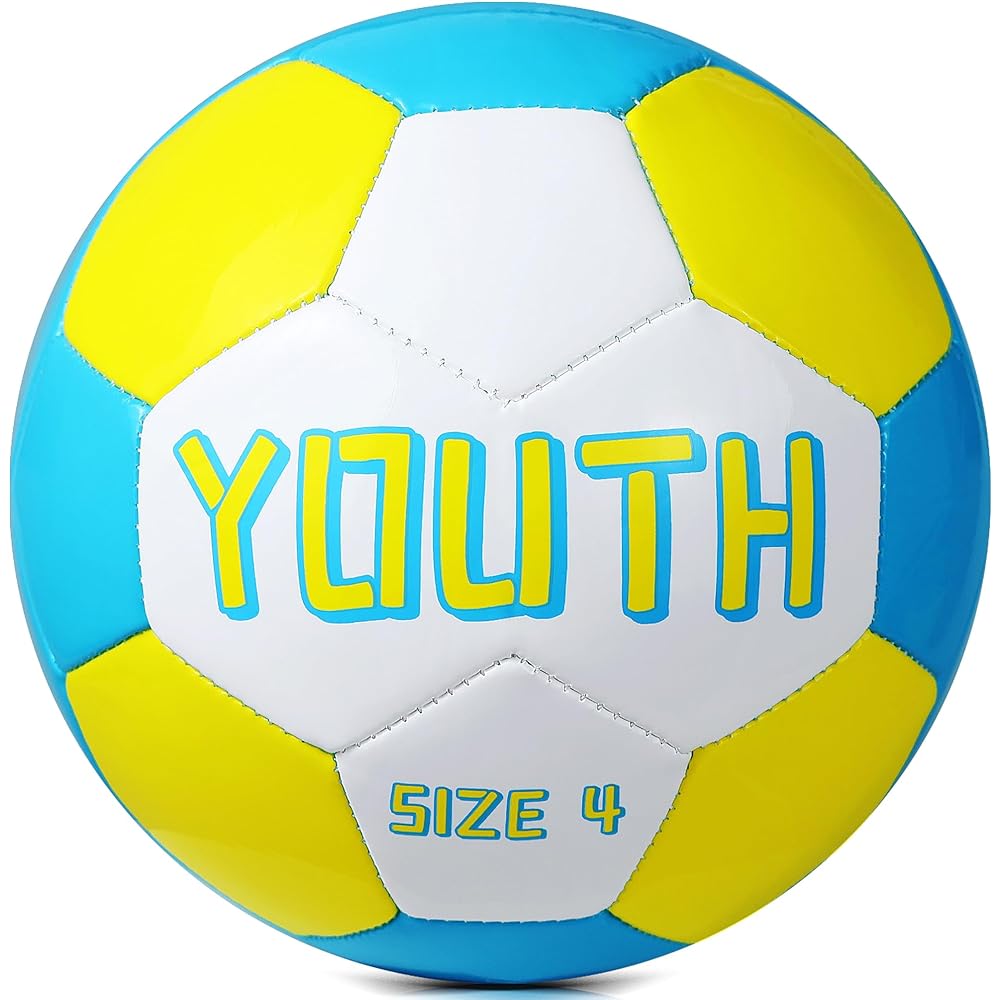 JPHNAN TPU Soccer Ball No. 4 Official Ball for Children, Elementary School Students, Junior High School Students, High Schools, Colleges, Practice Matches, Lightweight Soccer Ball No. 4 Futsal Ball Thick Yellow x Blue Classic Design