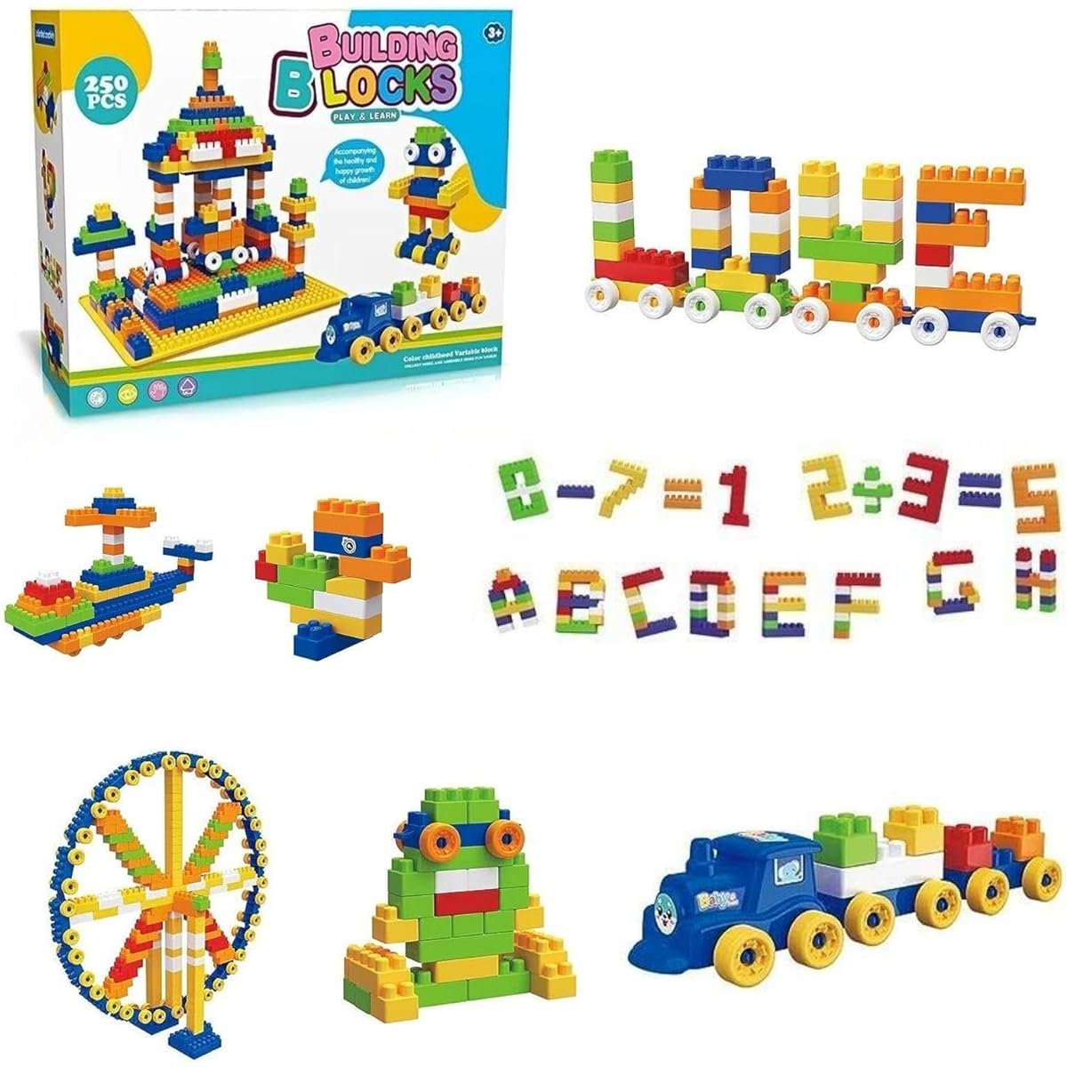 ONONCE Building Blocks Toys for Toddlers 250 Pieces Kids Toddler Preschool Educational Toys for Ages 3 4 5 Sensory Montessori Toy Kit for Ages 3+