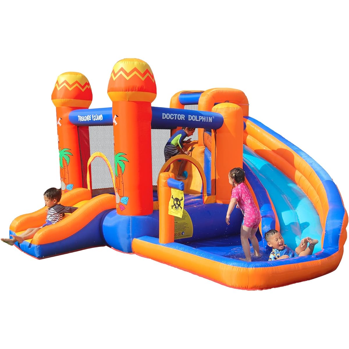 Doctor Dolphin Inflatable Water Slide, Toddler Bouncy House with Blower, Water Bounce House for Wet & Dry with Splash Pool, Bouncy House Water Park for Kids Outdoor