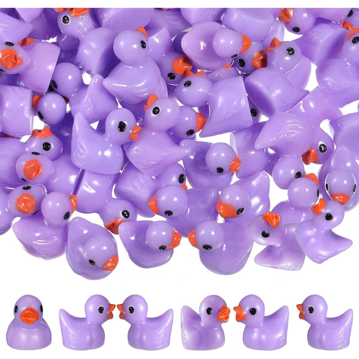 MiniInflat 150pcs Mini Resin Ducks Miniature Ducks Small Ducks for Home Prank Game Micro Landscape Aquarium Dollhouse Ornaments Mini Ducks DIY Terrarium Handmade School (Purple)