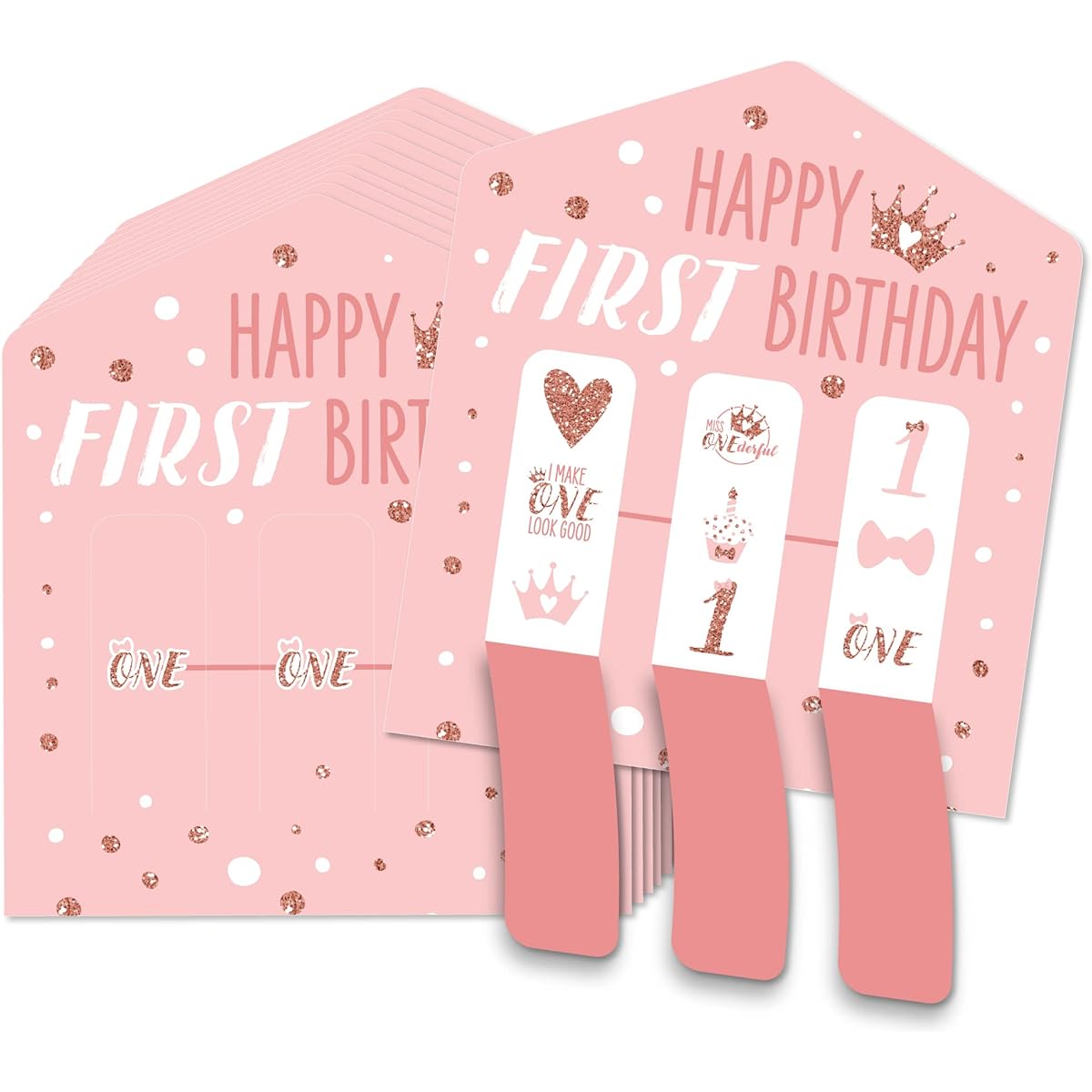 Big Dot of Happiness 1st Birthday Little Miss Onederful - Girl's First Birthday Party Game Pickle Card - Pull Tab 3" - Set of 12