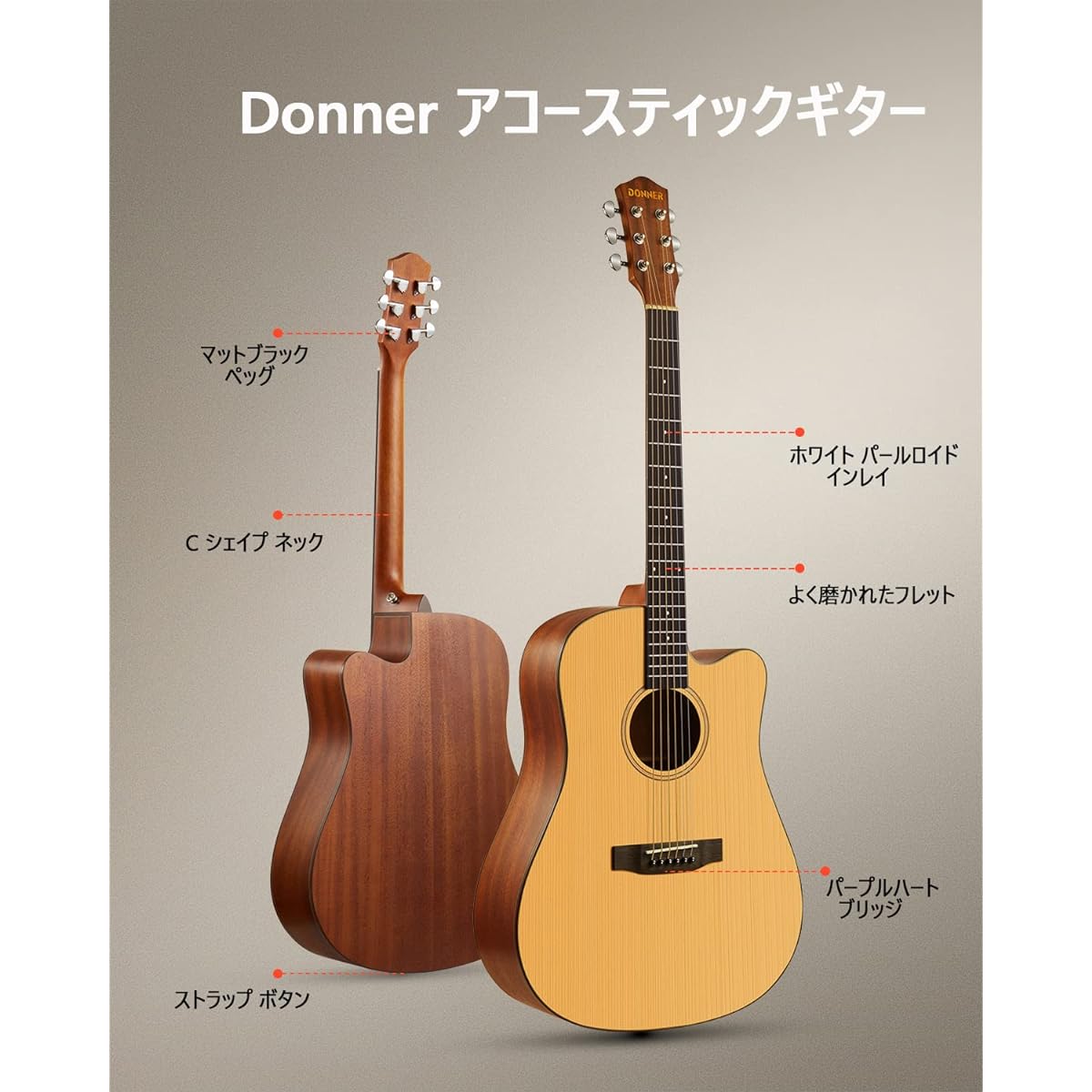 Donner Acoustic Guitar Beginner Set, 41 Inch, High Quality Spruce Top, Acoustic Guitar, Cutaway, Right-Handed, For Beginners, Soft Case & Tuner Included, DAG-1C / DAD-110C, Natural