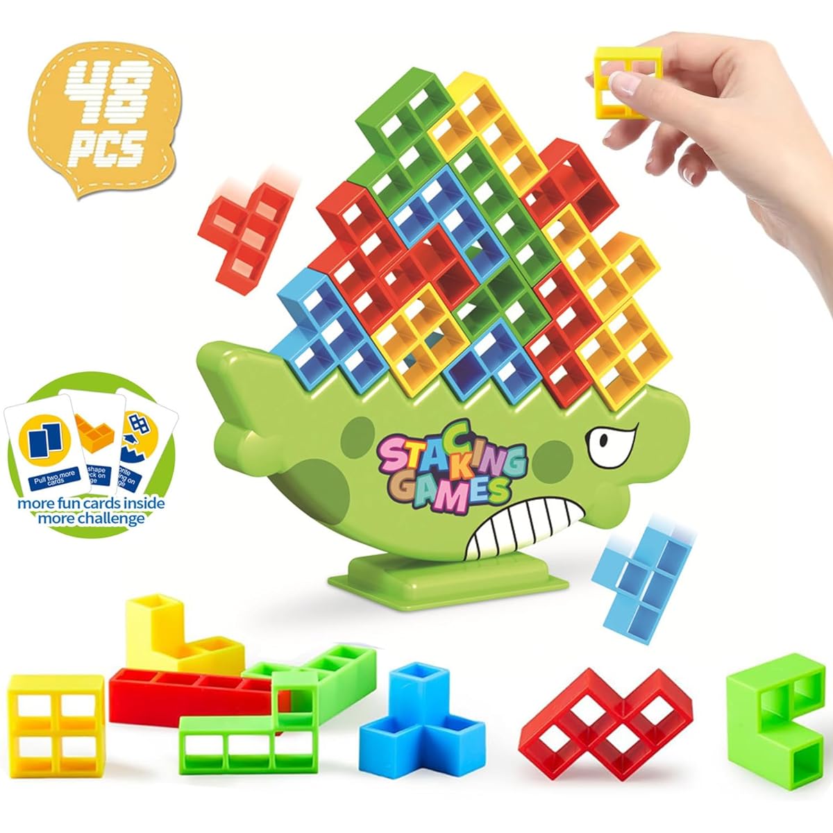 VOMYOZB 48pcs Tetra Tower Balance Stacking Blocks Game Tetris Balance Tower Game Stacking Team Building Blocks for Adults and Kids Family Games
